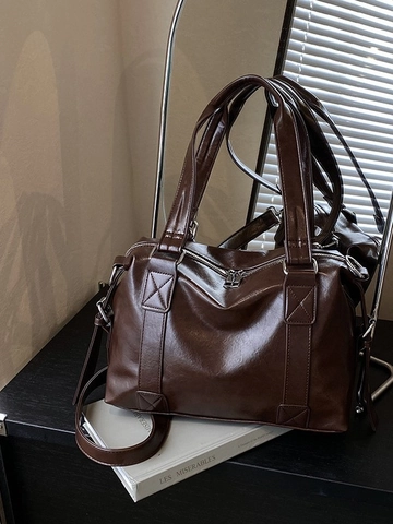 Bolso Tote de Cuero PU Vintage de Gran Capacidad para Mujer Bolso de Hombro Cruzado para Viaje Diario Acabado Aceitoso Bolso Suave Minimalista