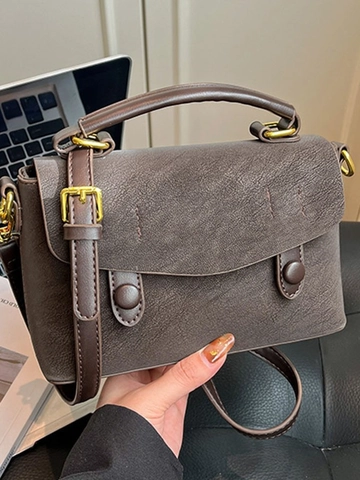 Women Retro PU Leather Crossbody Bag Minimalist Small Square Handbag With Adjustable Strap Daily Commute Casual Top Handle Bag