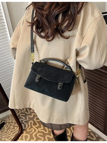 Women Retro PU Leather Crossbody Bag Minimalist Small Square Handbag With Adjustable Strap Daily Commute Casual Top Handle Bag