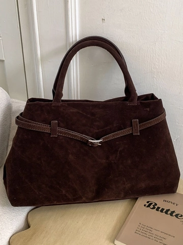Dames Vintage Gematteerde PU Suède Textuur Tote Tas Grote Capaciteit Minimalistische Handtas Met Decoratieve Gesp Retro Tas