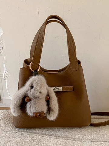 Fashion Korean Niche PU Leather Bucket Bag Minimalist Crossbody Shoulder Handbag For Women Commuter Messenger Bag With Charm