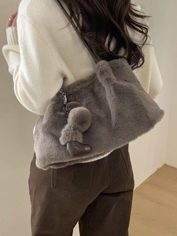 Borsa Tote da Donna in Peluche di Grande Capacità Ecopelliccia Minimalista Retrò Autunno Inverno Borsa a Mano Morbida Moda Borsa a Tracolla