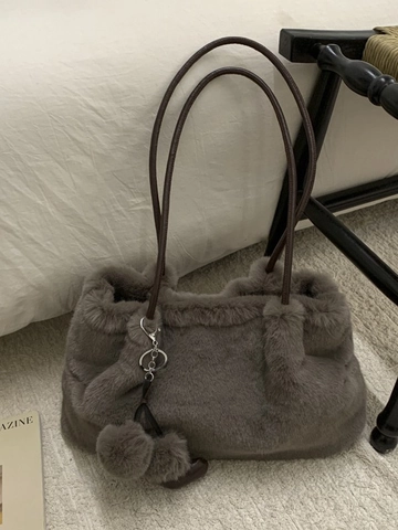 Borsa Tote da Donna in Peluche di Grande Capacità Ecopelliccia Minimalista Retrò Autunno Inverno Borsa a Mano Morbida Moda Borsa a Tracolla