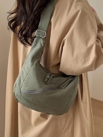 Women's Casual Canvas Dumpling Shoulder Bag Large Capacity Solid Color Hobo Crossbody Bag Stylish Commuter Bag For Daily Use