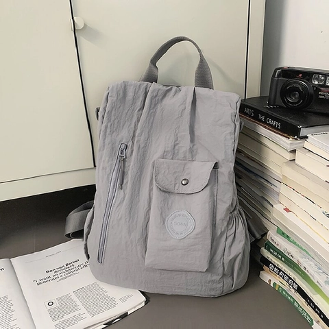 Large Capacity Casual Nylon Backpack For Women Men Urban Commuter Travel School Bag With Crinkled Texture Multi Pockets
