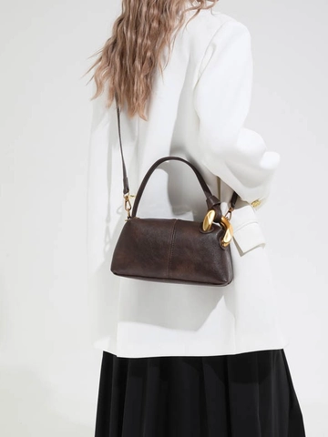 Sac Bandoulière Oreiller Vintage Cuir PU Pour Femme Sac Main Rétro Avec Décoration Maillon Métal Doré Mode Navette