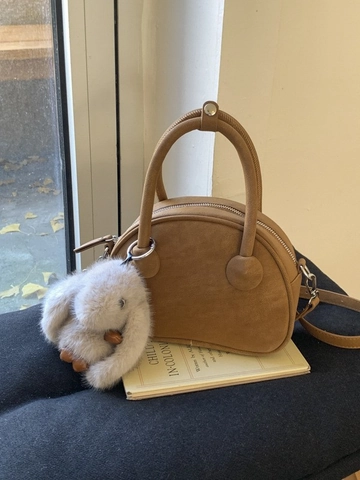 Borsa a Conchiglia in Pelle PU Retro da Donna Borsa a Mano Minimalista Vintage Borsa a Tracolla Piccola Quadrata con Pendente a Coniglio