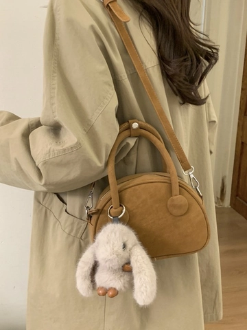 Borsa a Conchiglia in Pelle PU Retro da Donna Borsa a Mano Minimalista Vintage Borsa a Tracolla Piccola Quadrata con Pendente a Coniglio