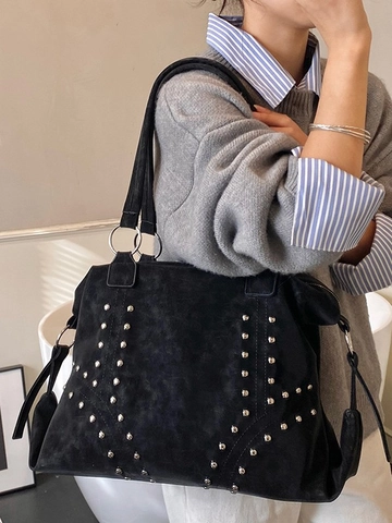 Borsa Tote Alla Moda Con Rivetti Per Donna Borsa A Tracolla In Ecopelle Di Grande Capacità Borsa A Mano Retrò Per Pendolari