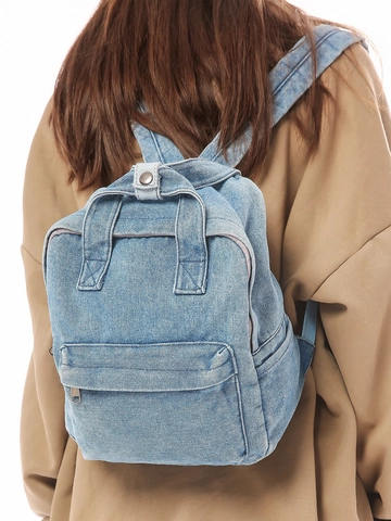 Klassischer Vintage Gewaschener Denim Rucksack Für Damen Preppy Stil Schule College Student Lässig Reise Schultertasche