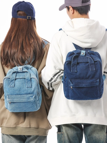 Klassischer Vintage Gewaschener Denim Rucksack Für Damen Preppy Stil Schule College Student Lässig Reise Schultertasche