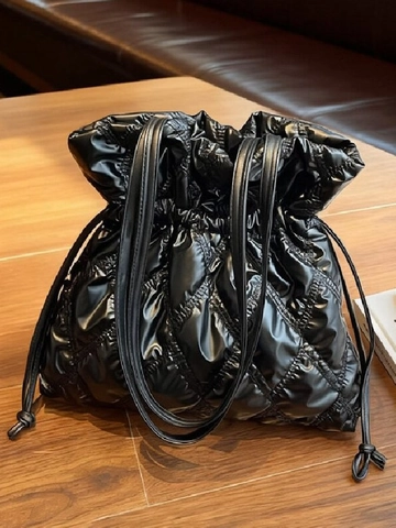 Sac à Épaule Matelassé Grande Capacité pour Femmes Sac Seau à Cordon Métallique Sac à Main Fourre-tout Décontracté Style Hiver