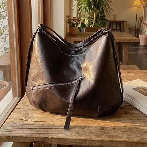 Borsa a Spalla Hobo in Pelle PU Vintage di Grande Capacità per Donna Borsa Tote Casual Rétro Con Decoro a Cerniera Borsa a Tracolla di Moda
