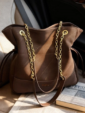 Borsa a Secchiello Trapuntata in PU da Donna di Grande Capacità Catena Coulisse Borsa a Tracolla Vintage per Lavoro Pendolare