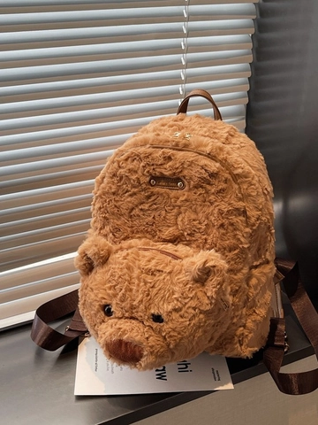 Simpatico Zaino di Peluche a Forma di Orsetto 3D per Donna Casual Morbida Ecopelliccia Zaino Animali Viaggio Grande Capacità