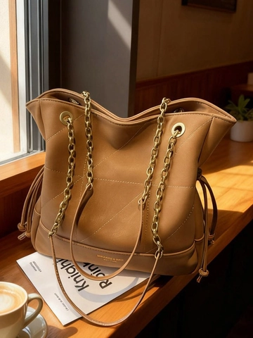Borsa a Secchiello Trapuntata in PU da Donna di Grande Capacità Catena Coulisse Borsa a Tracolla Vintage per Lavoro Pendolare