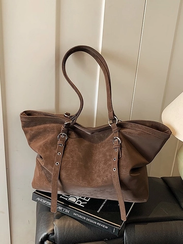 Damen Vintage Große Kapazität PU Leder Tragetasche Mode Retro Urban Pendler Umhängetasche Weiche Buchstabendruck Handtasche