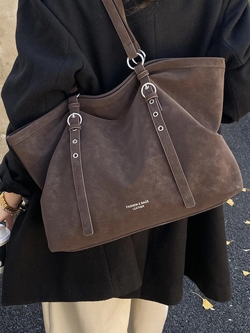 Damen Vintage Große Kapazität PU Leder Tragetasche Mode Retro Urban Pendler Umhängetasche Weiche Buchstabendruck Handtasche