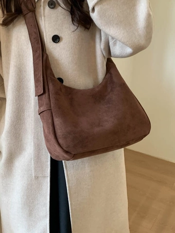Borsa Hobo da Donna in Pelle PU Scamosciata Grande Capacità Retro Minimalista Sottobraccio Spalla Tracolla per Pendolare