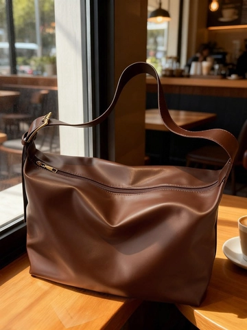 Retro PU Leder Schultertasche Mit Großer Kapazität Für Damen Minimalistische Hobo Bag Student Schule Pendler Umhängetasche