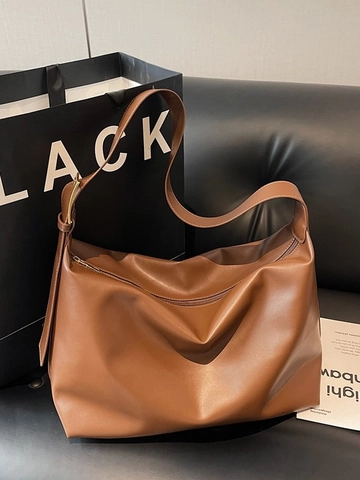 Retro PU Leder Schultertasche Mit Großer Kapazität Für Damen Minimalistische Hobo Bag Student Schule Pendler Umhängetasche