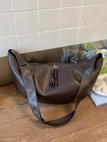 Borsa a Tracolla Hobo da Donna in Pelle PU di Grande Capacità Borsa a Spalla Piegata Dumpling Con Cerniera a Nappina Tracolla Larga Regolabile Moda Casual