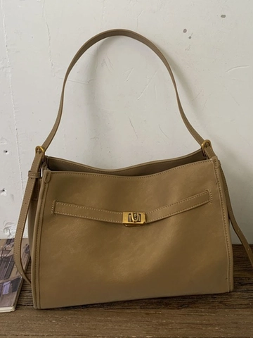 Borsa a Tracolla in Pelle PU di Grande Capacità per Donna Borsa Tote a Spalla Vintage Con Fibbia in Metallo Borsa a Cartella Pendolare Moda