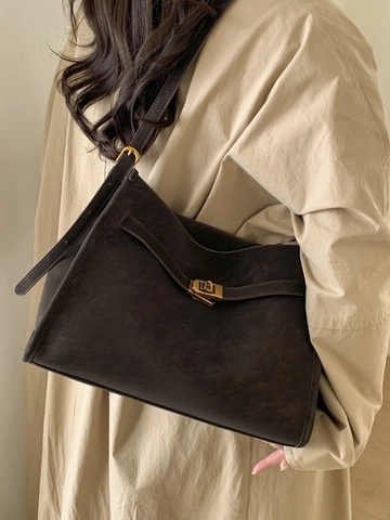 Borsa a Tracolla in Pelle PU di Grande Capacità per Donna Borsa Tote a Spalla Vintage Con Fibbia in Metallo Borsa a Cartella Pendolare Moda