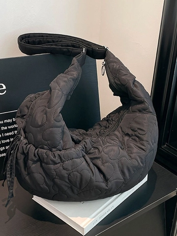 Bolso Bandolera Puffer Acolchado de Corazón de Media Luna para Mujer Nailon Gran Capacidad Bolso de Hombro Casual Moda