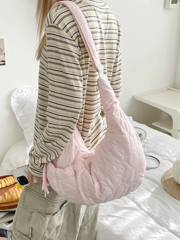 Bolso Bandolera Puffer Acolchado de Corazón de Media Luna para Mujer Nailon Gran Capacidad Bolso de Hombro Casual Moda