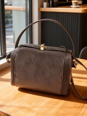 Vintage PU Leather Shoulder Bag For Women Large Capacity Retro Crossbody Bag With Lock Commuter Square Handbag Solid Color Elegant Fashion Bag