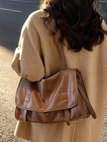 Borsa a Spalla in Pelle PU Vintage per Donna Borsa Messenger Retrò Grande Capacità Borsa a Tracolla Sottoascella Moda