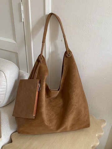 Grand Sac Fourre-Tout en Cuir PU Mat Rétro pour Femmes Sac à Épaule Minimaliste Pour Déplacement Avec Petite Pochette Zippée