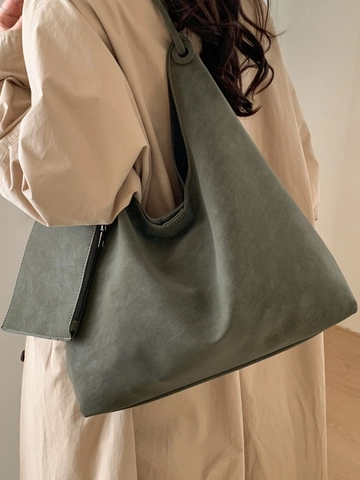 Grand Sac Fourre-Tout en Cuir PU Mat Rétro pour Femmes Sac à Épaule Minimaliste Pour Déplacement Avec Petite Pochette Zippée