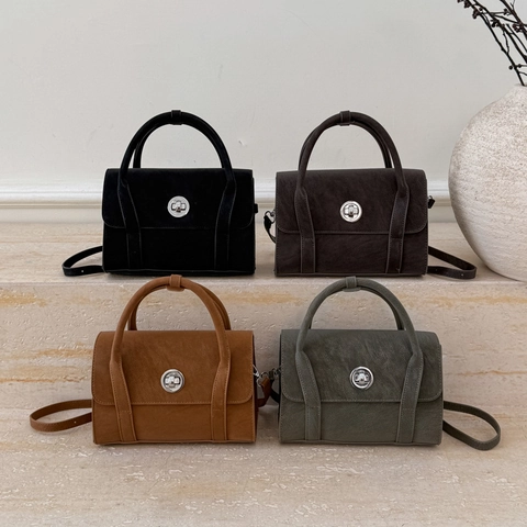 Vintage Kleines Quadratisches Umhängetasche Aus Mattiertem PU-Leder Für Damen Minimalistische Handtasche Mit Metallschloss