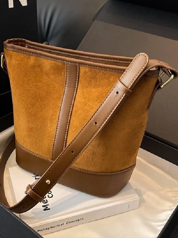 Sac Seau Vintage en Cuir PU Bloc de Couleur Texture Givrée Sac à Épaule Avec Bandoulière Réglable pour Femmes Sac à Main