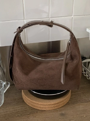 Bolso Hobo de Mujer Minimalista en PU Textura de Ante Vintage Media Luna Bolso de Hombro Mate Color Sólido Retro Bolso de Axila Bolso de Mano para Diario