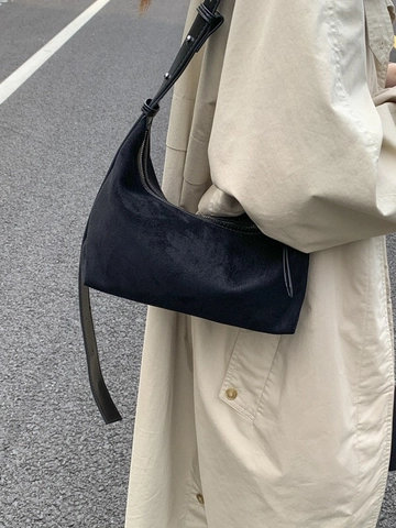 Bolso Hobo de Mujer Minimalista en PU Textura de Ante Vintage Media Luna Bolso de Hombro Mate Color Sólido Retro Bolso de Axila Bolso de Mano para Diario