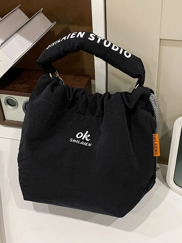 Damen Große Kapazität Nylon Tote Tasche Trendige Kordelzug Eimertasche Vielseitige Lässige Schulter Umhängetasche Für Outdoor