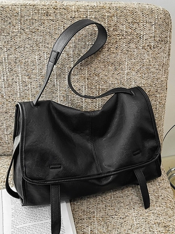 Vintage Women PU Leather Messenger Bag Large Capacity Flap Crossbody Shoulder Bag For Commuter Daily Work Retro Satchel