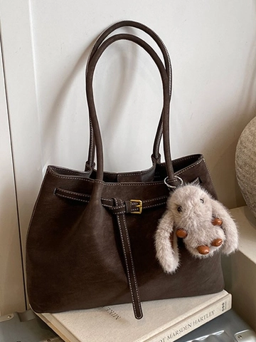Vintage Τσάντα Tote από Δέρμα PU Μεγάλης Χωρητικότητας για Γυναίκες Κορεάτικο Στυλ Με Κρεμαστό Κουνέλι Handbag