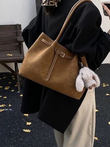 Vintage Τσάντα Tote από Δέρμα PU Μεγάλης Χωρητικότητας για Γυναίκες Κορεάτικο Στυλ Με Κρεμαστό Κουνέλι Handbag