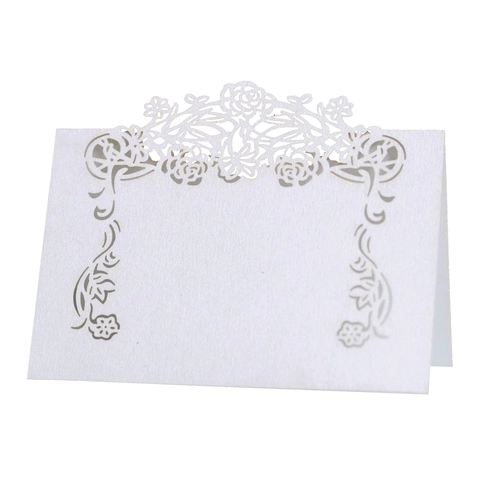 Segnaposto con Fiori di Rosa a Taglio Laser Carta Perlata Matrimonio Tavolo Nome Carte Vuote Pieghevoli Banchetto Festa Decor