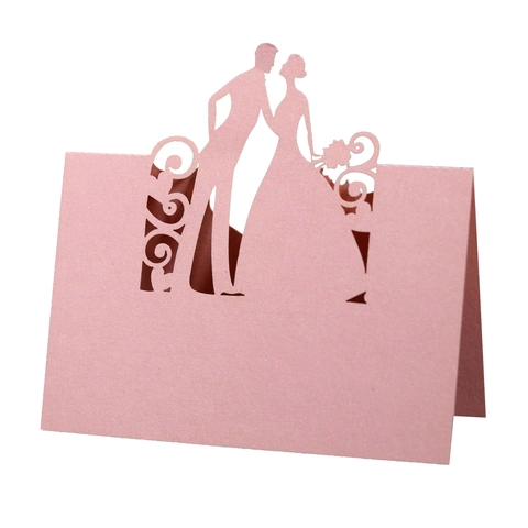 Laser Cut Hollow 3D Wedding Place Cards Bride And Groom Silhouette Pearlescent Paper Table Name Cards For Banquet Party