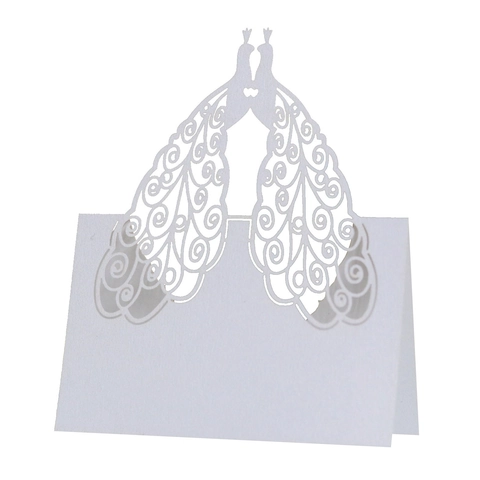 Peacock Laser Cut Place Cards Pearlescent Paper Table Name Cards Heart Hollow For Wedding Banquet Party Decoration