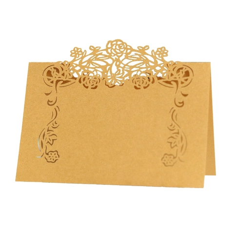 Laser Cut Rose Flower Pearlescent Paper Place Cards Hollow Heart Design For Wedding Banquet Party Table Seating Name Cards
