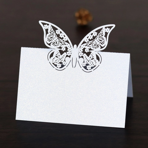 Marque-places de Mariage Papillon Découpe Laser Papier Nacré Cartes de Nom Creuses Décorations de Table de Banquet Fête