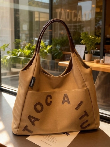 Women Large Capacity Canvas Tote Bag Retro Alphabet Patchwork Shoulder Bag Casual College Style Commuter Handbag For School Office