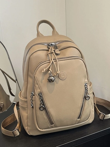 Mochila Artística de Cuero PU para Mujer Casual Color Sólido Gran Capacidad Bolsa de Viaje Ligera Daypack con Estilo para Mujer