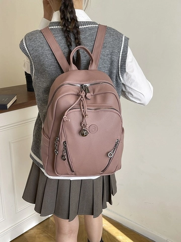 Mochila Artística de Cuero PU para Mujer Casual Color Sólido Gran Capacidad Bolsa de Viaje Ligera Daypack con Estilo para Mujer